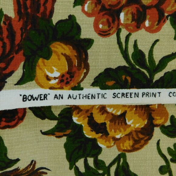 Vintage 60s Golding Upholstery Fabric BOWER 4 1/3 yards Pheasant Floral Gold NEW - Picture 3 of 12